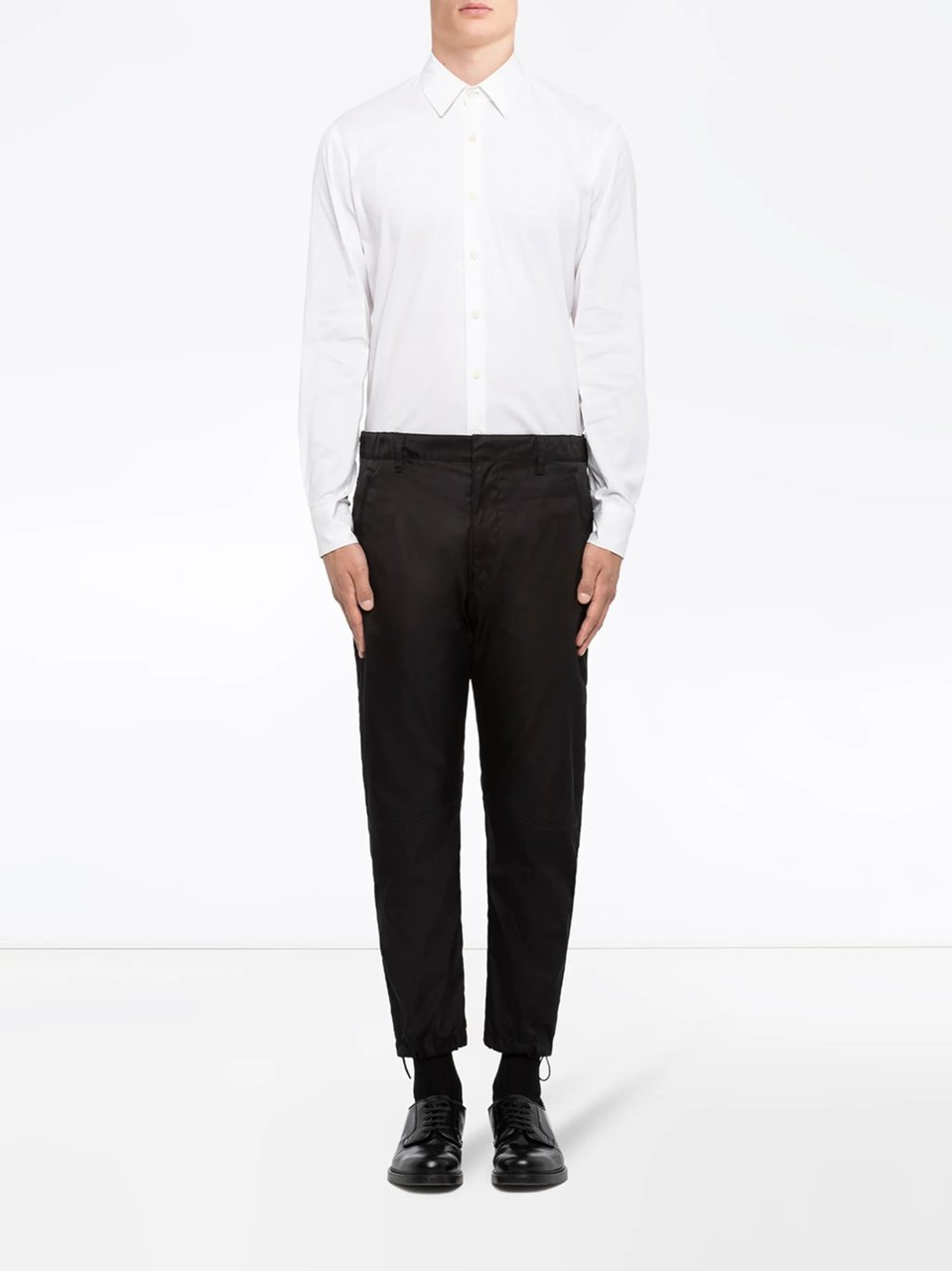 Prada Black Pantalone Tapered Matte Fabric Pants Zwart