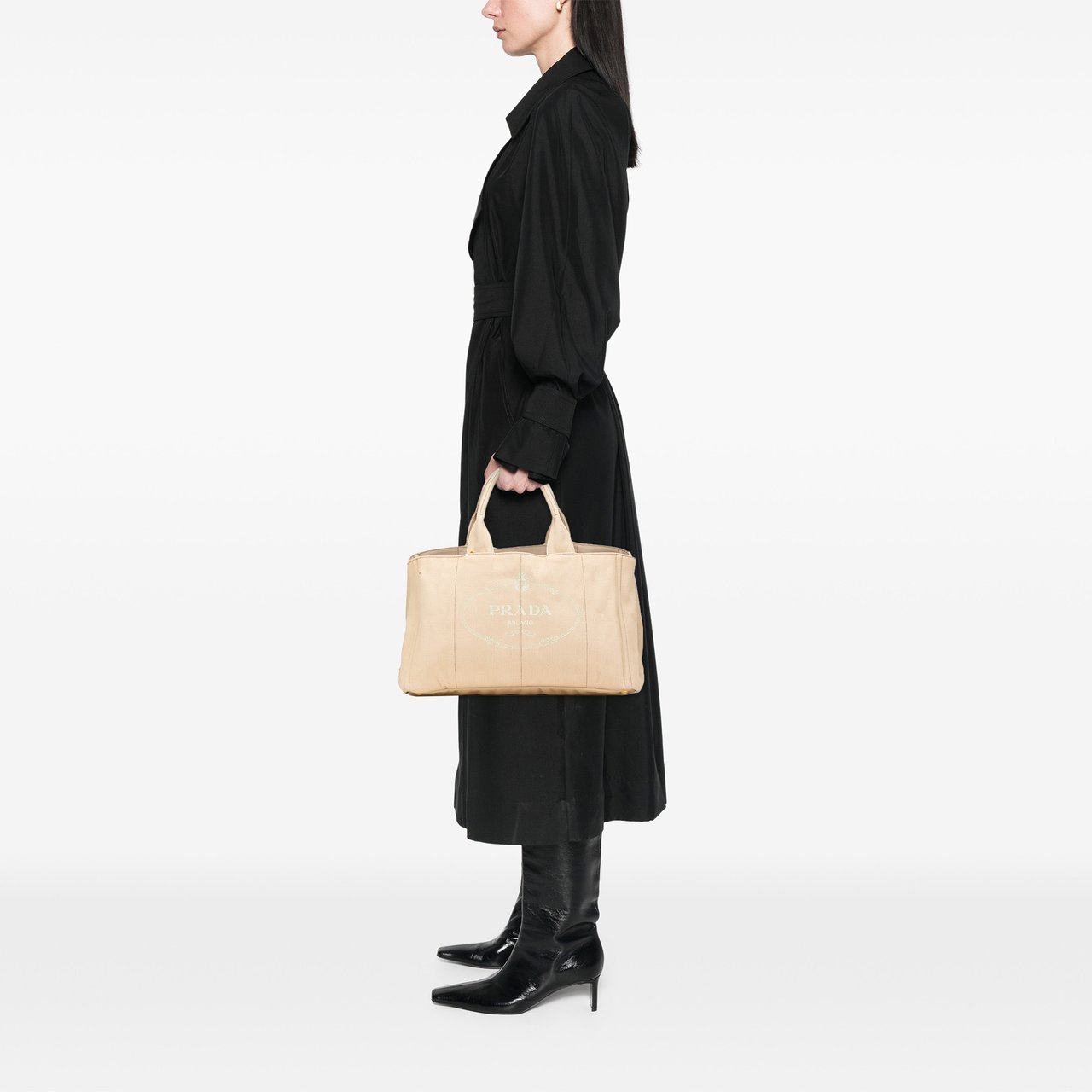 Prada Large Canvas Canapa Logo Satchel Bruin