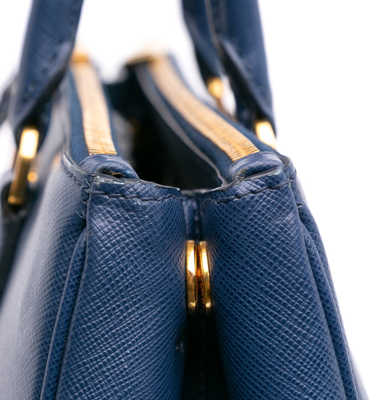 Prada Saffiano Lux Galleria Double Zip Front Pocket Satchel Blauw