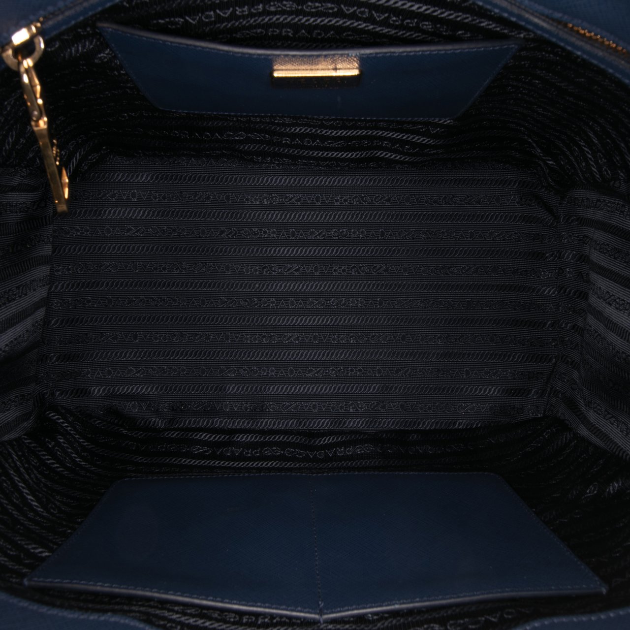 Prada Saffiano Lux Galleria Double Zip Front Pocket Satchel Blauw