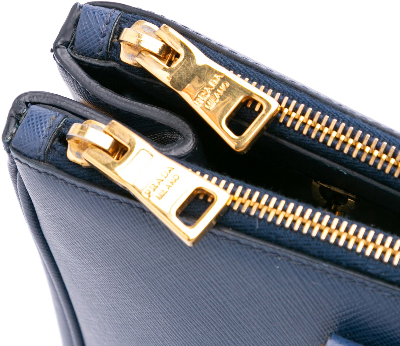 Prada Saffiano Lux Galleria Double Zip Front Pocket Satchel Blauw