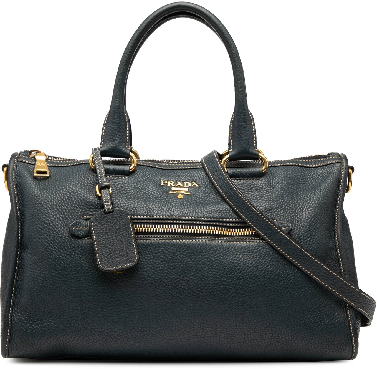 Prada Vitello Daino Zip Top Satchel Blauw