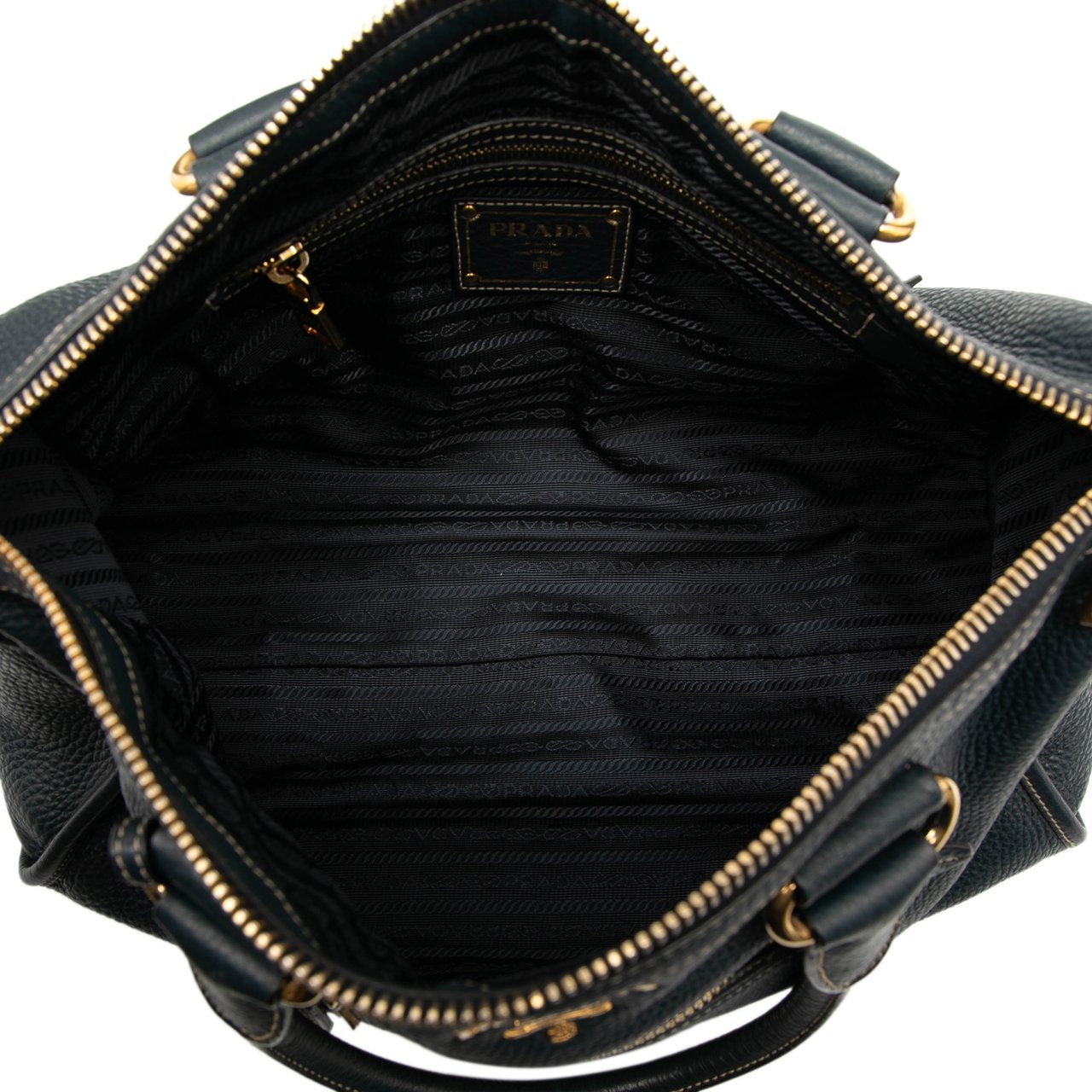 Prada Vitello Daino Zip Top Satchel Blauw