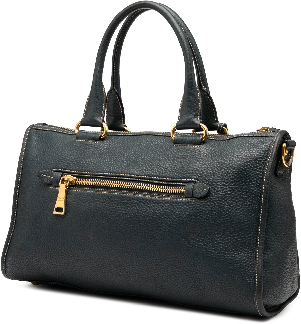 Prada Vitello Daino Zip Top Satchel Blauw