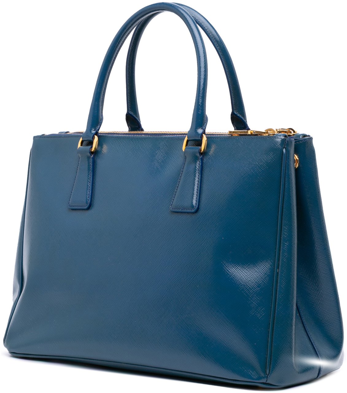 Prada Medium Saffiano Vernice Galleria Double Zip Satchel Blauw