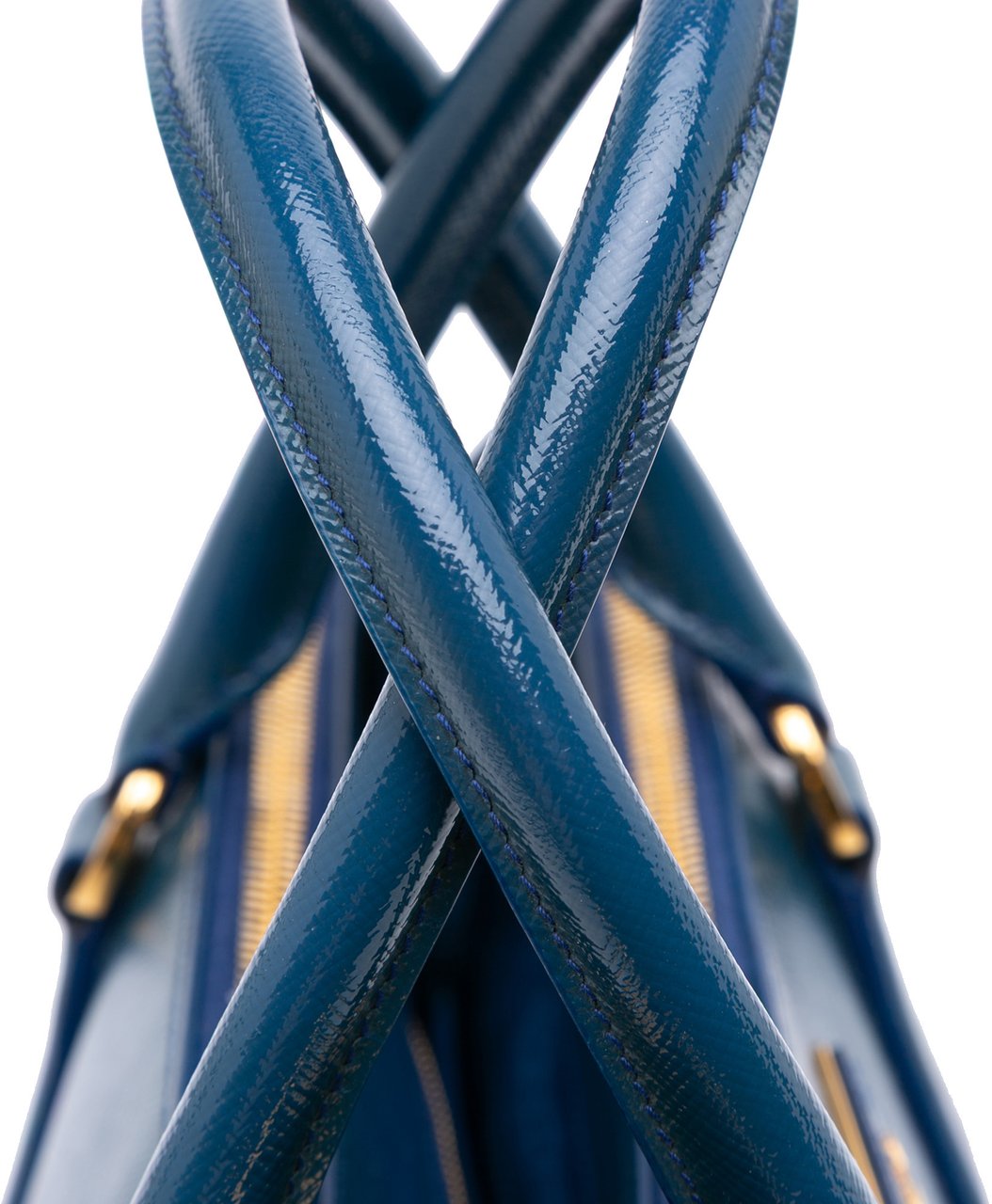 Prada Medium Saffiano Vernice Galleria Double Zip Satchel Blauw