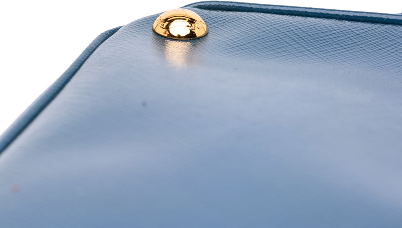 Prada Medium Saffiano Vernice Galleria Double Zip Satchel Blauw