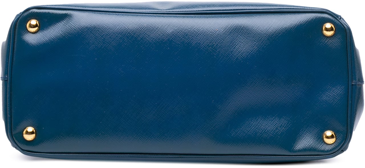 Prada Medium Saffiano Vernice Galleria Double Zip Satchel Blauw