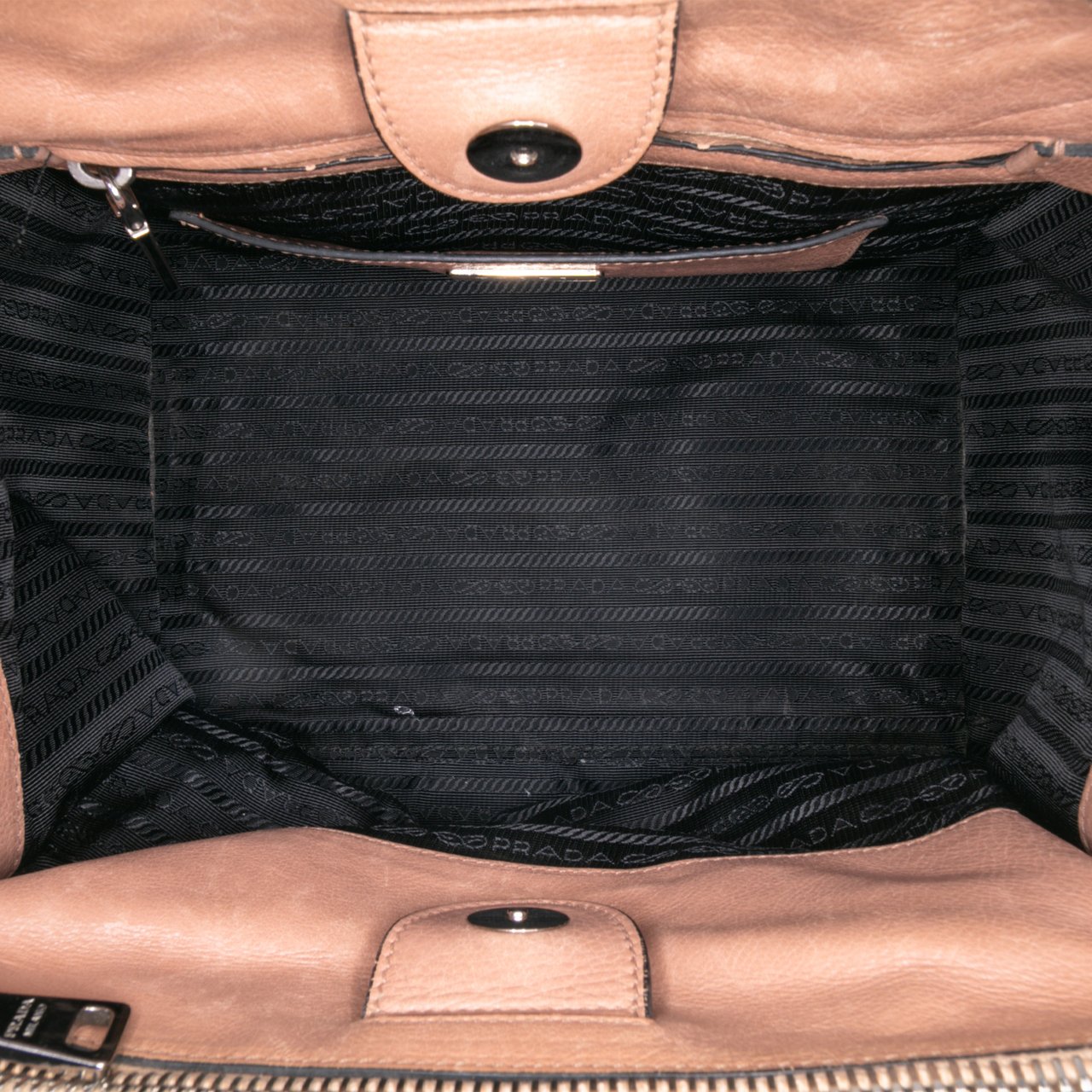 Prada Glace Calf Twin Pocket Satchel Bruin