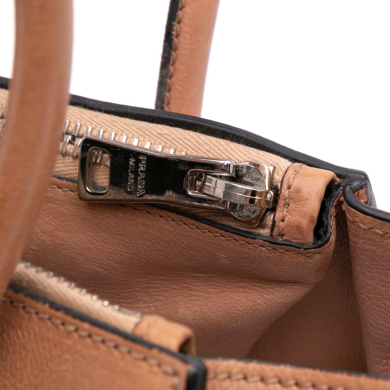 Prada Glace Calf Twin Pocket Satchel Bruin