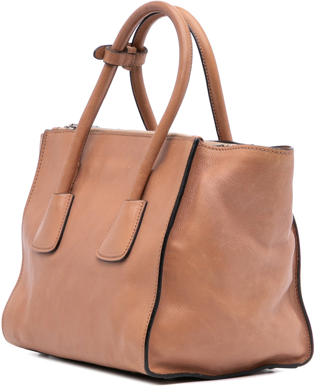 Prada Glace Calf Twin Pocket Satchel Bruin