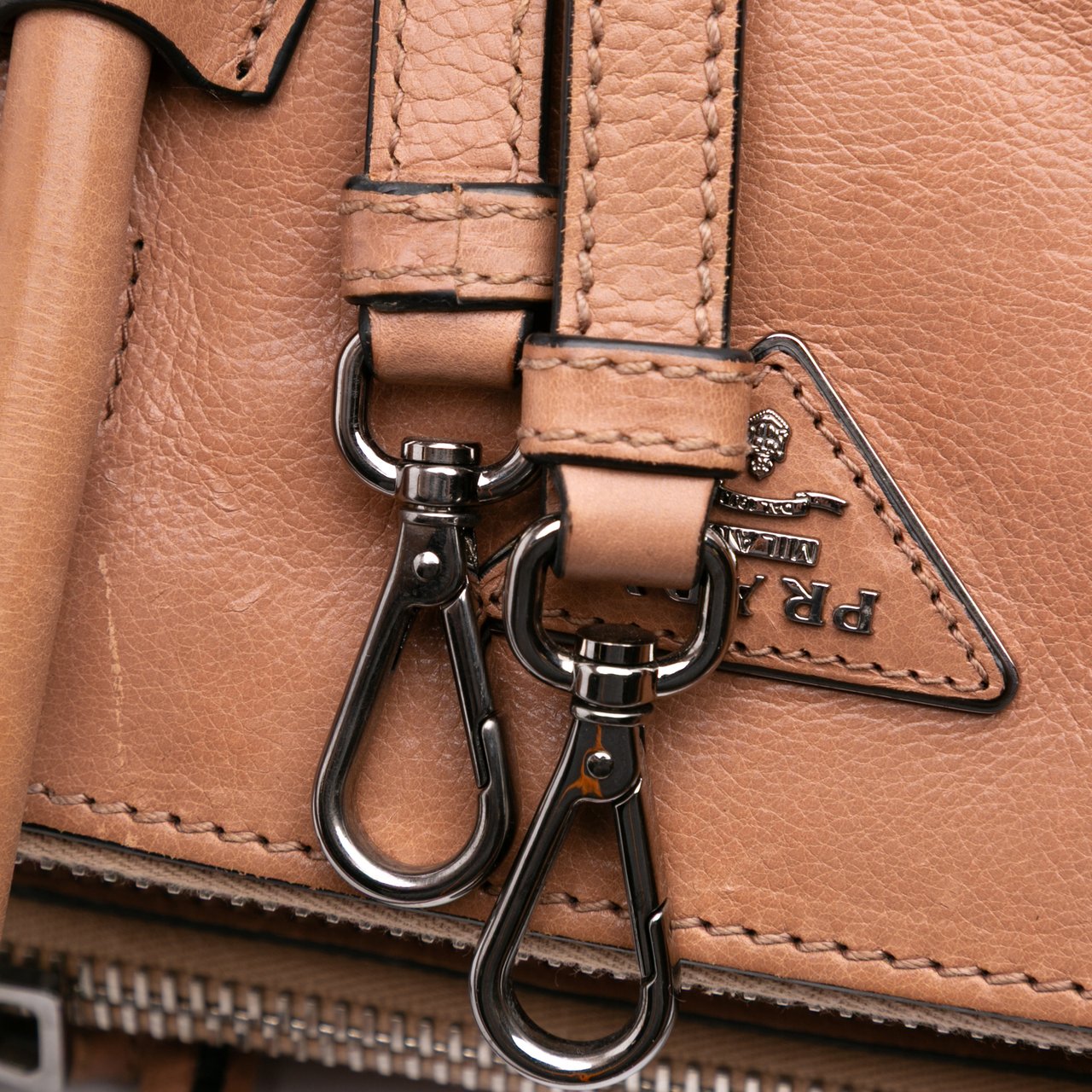 Prada Glace Calf Twin Pocket Satchel Bruin