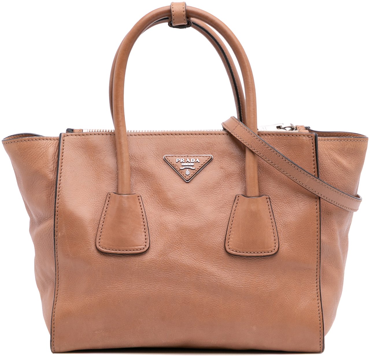 Prada Glace Calf Twin Pocket Satchel Bruin