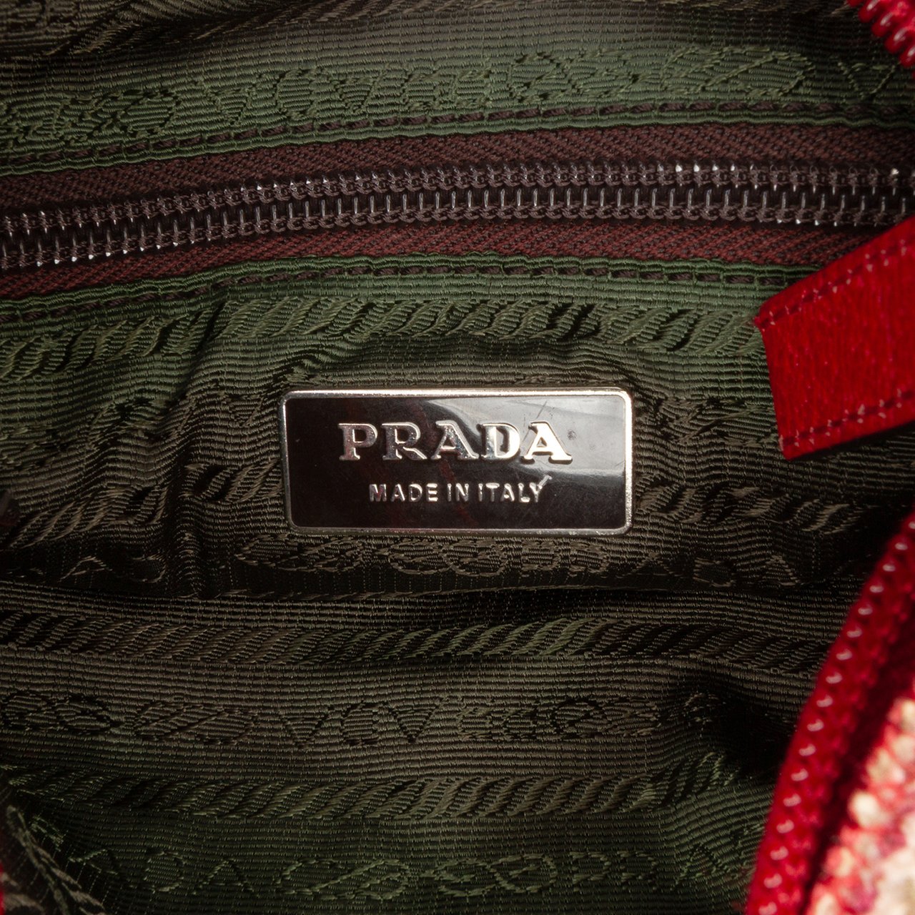 Prada Vitello Trimmed Tweed Flat Tote Rood