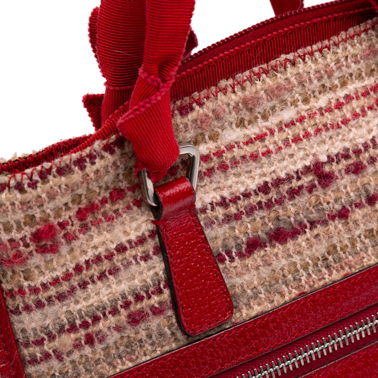 Prada Vitello Trimmed Tweed Flat Tote Rood