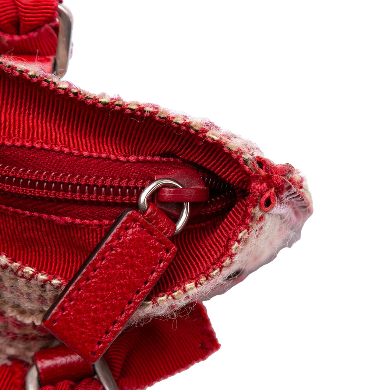 Prada Vitello Trimmed Tweed Flat Tote Rood