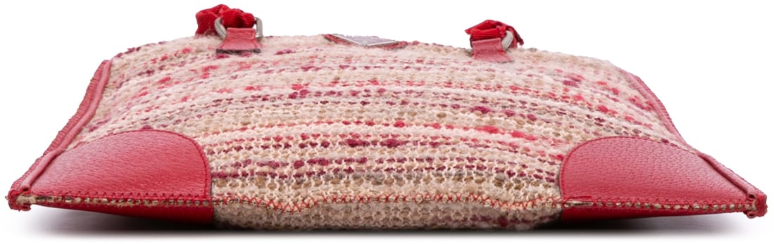 Prada Vitello Trimmed Tweed Flat Tote Rood