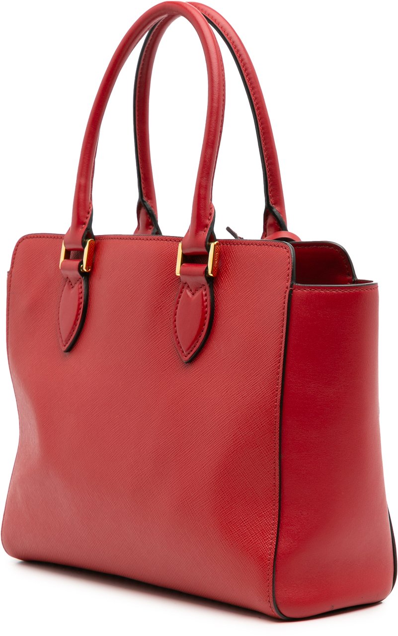 Prada Soft Calf Trimmed Saffiano Lux Open Convertible Tote Rood
