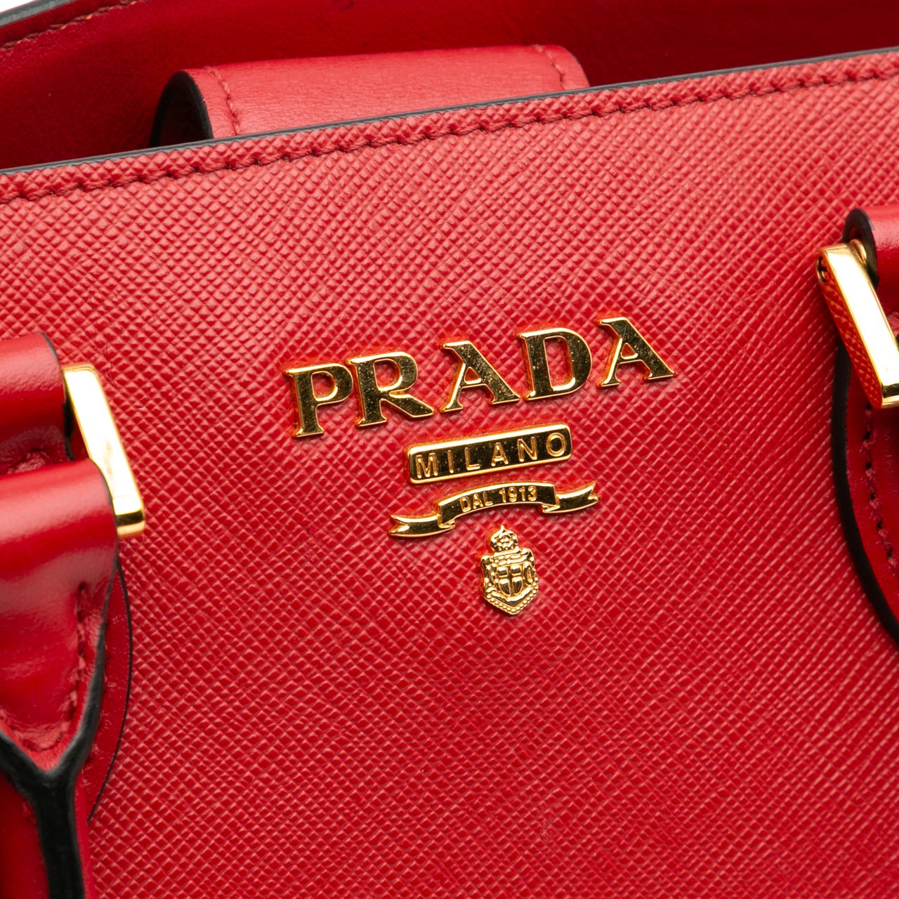 Prada Soft Calf Trimmed Saffiano Lux Open Convertible Tote Rood