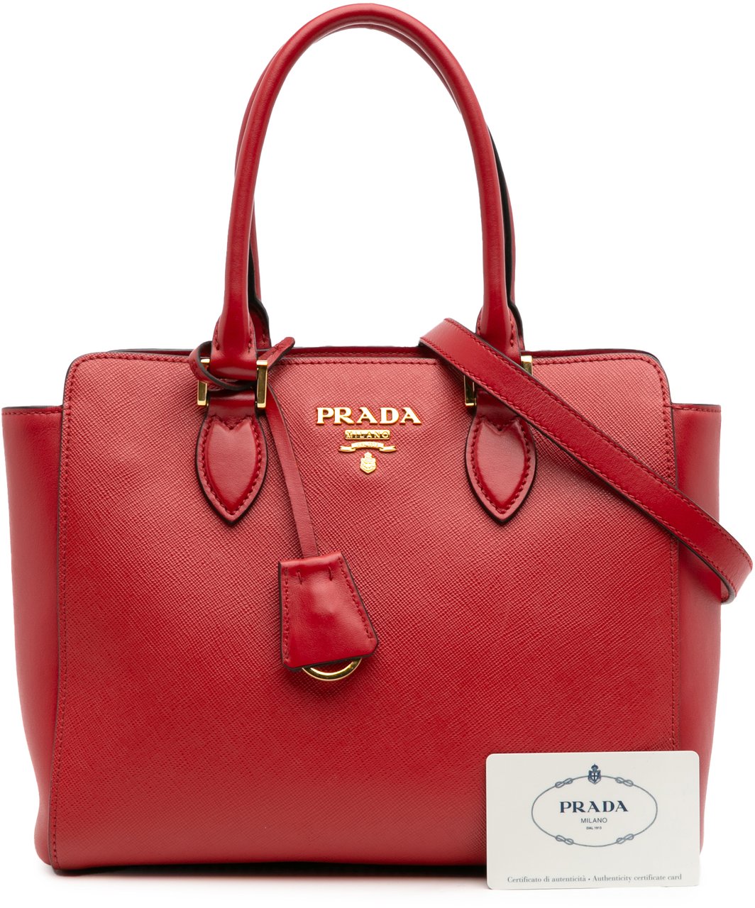 Prada Soft Calf Trimmed Saffiano Lux Open Convertible Tote Rood