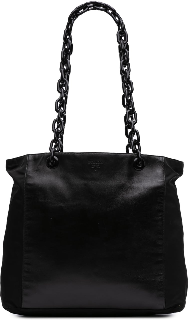 Prada Tessuto and Leather Chain Tote Zwart