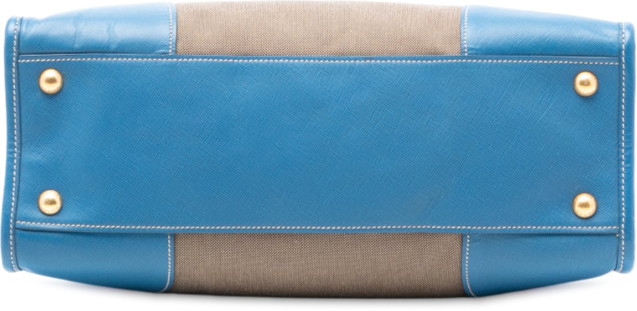 Prada Saffiano Trimmed Canvas Canapa Logo Double Zip Satchel Bruin