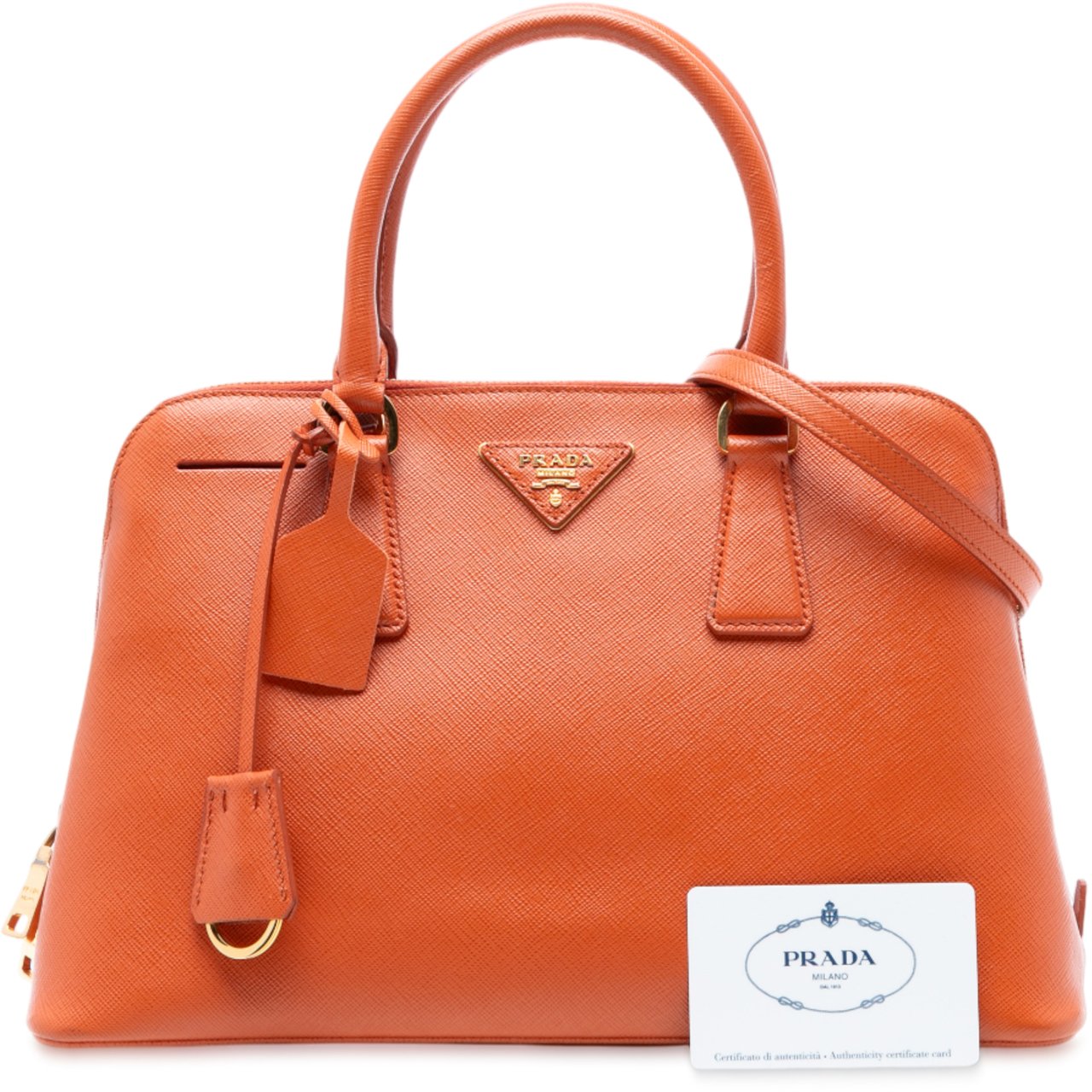 Prada Medium Saffiano Lux Promenade Satchel Oranje