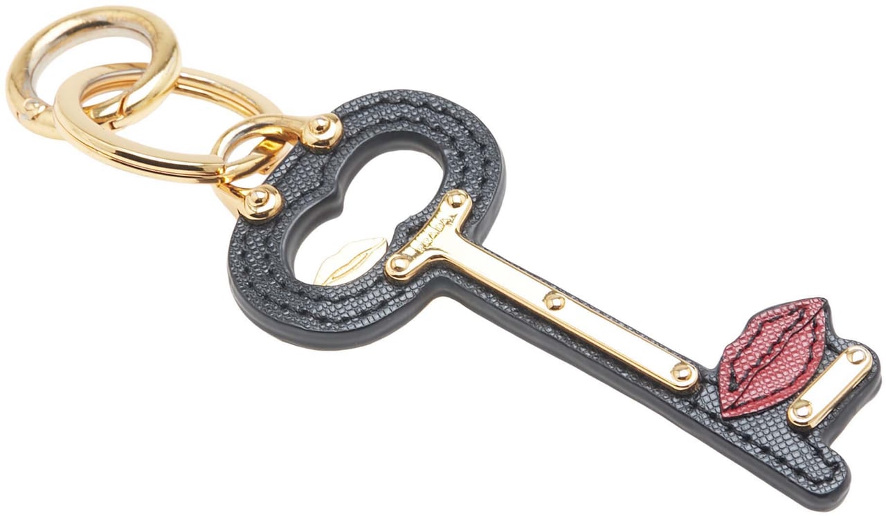 Prada Saffiano Lip Key Chain Zwart