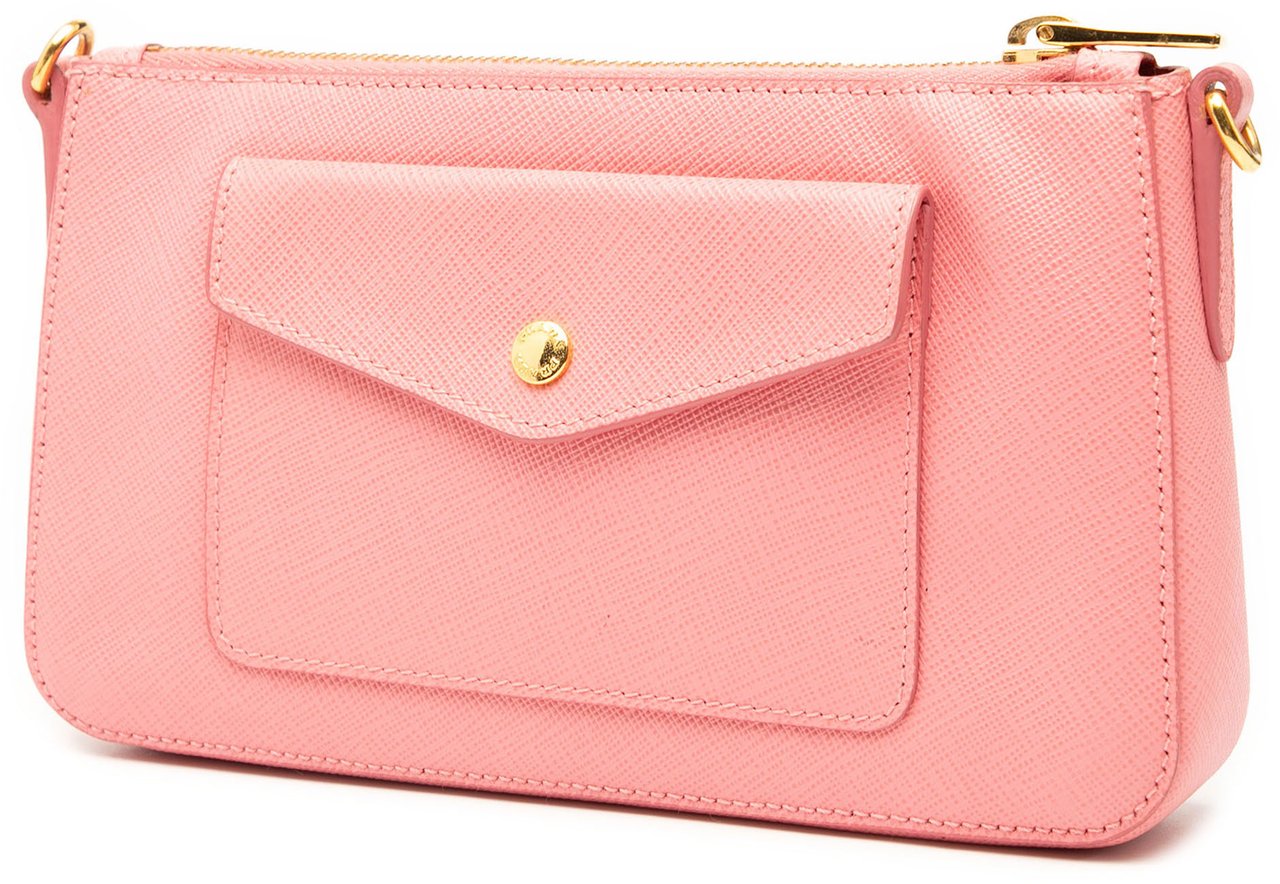 Prada Saffiano Lux Front Pocket Crossbody Roze