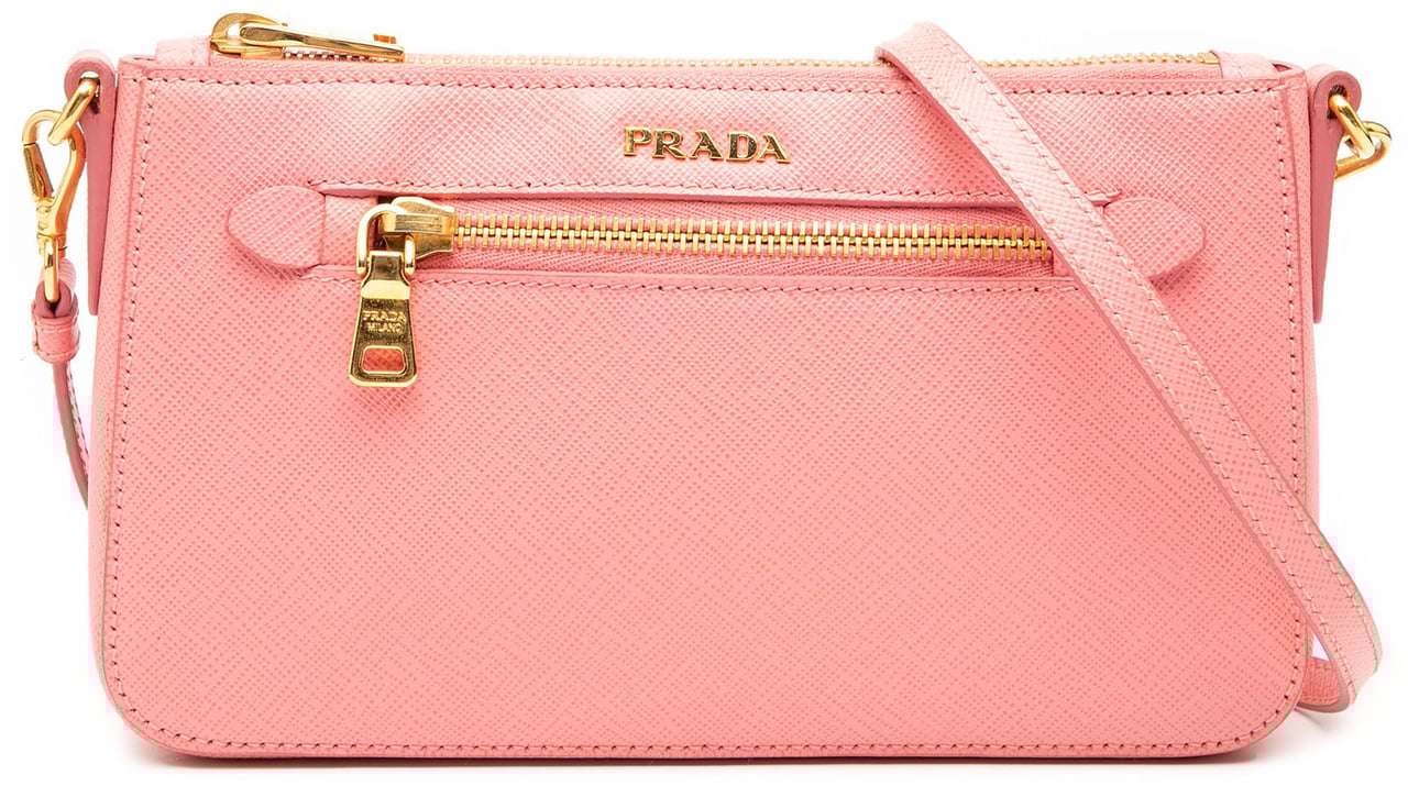 Prada Saffiano Lux Front Pocket Crossbody Roze