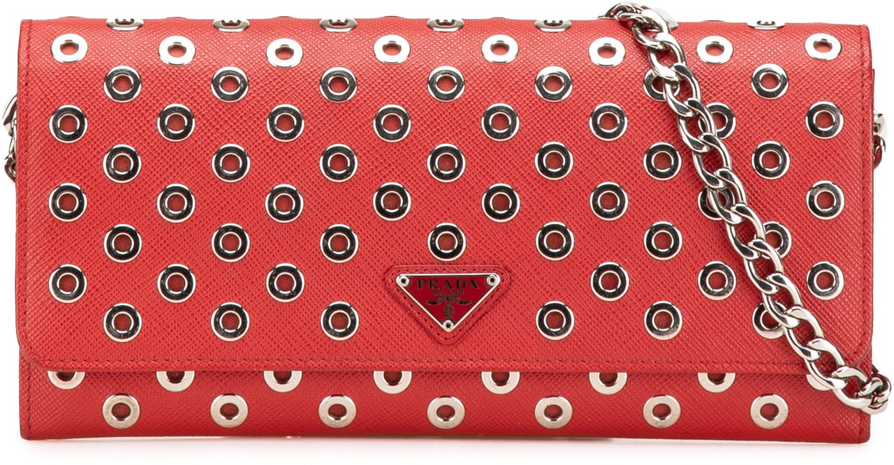 Prada Saffiano Grommet Wallet On Chain Rood