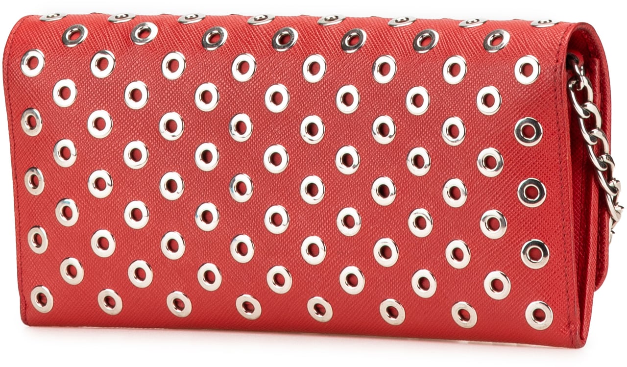 Prada Saffiano Grommet Wallet On Chain Rood