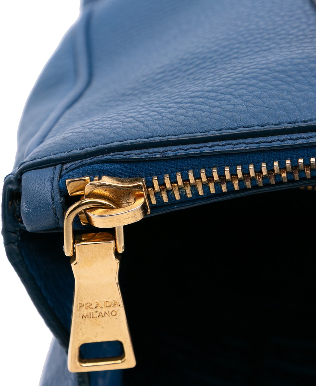 Prada Vitello Daino Double Zip Convertible Tote Blauw
