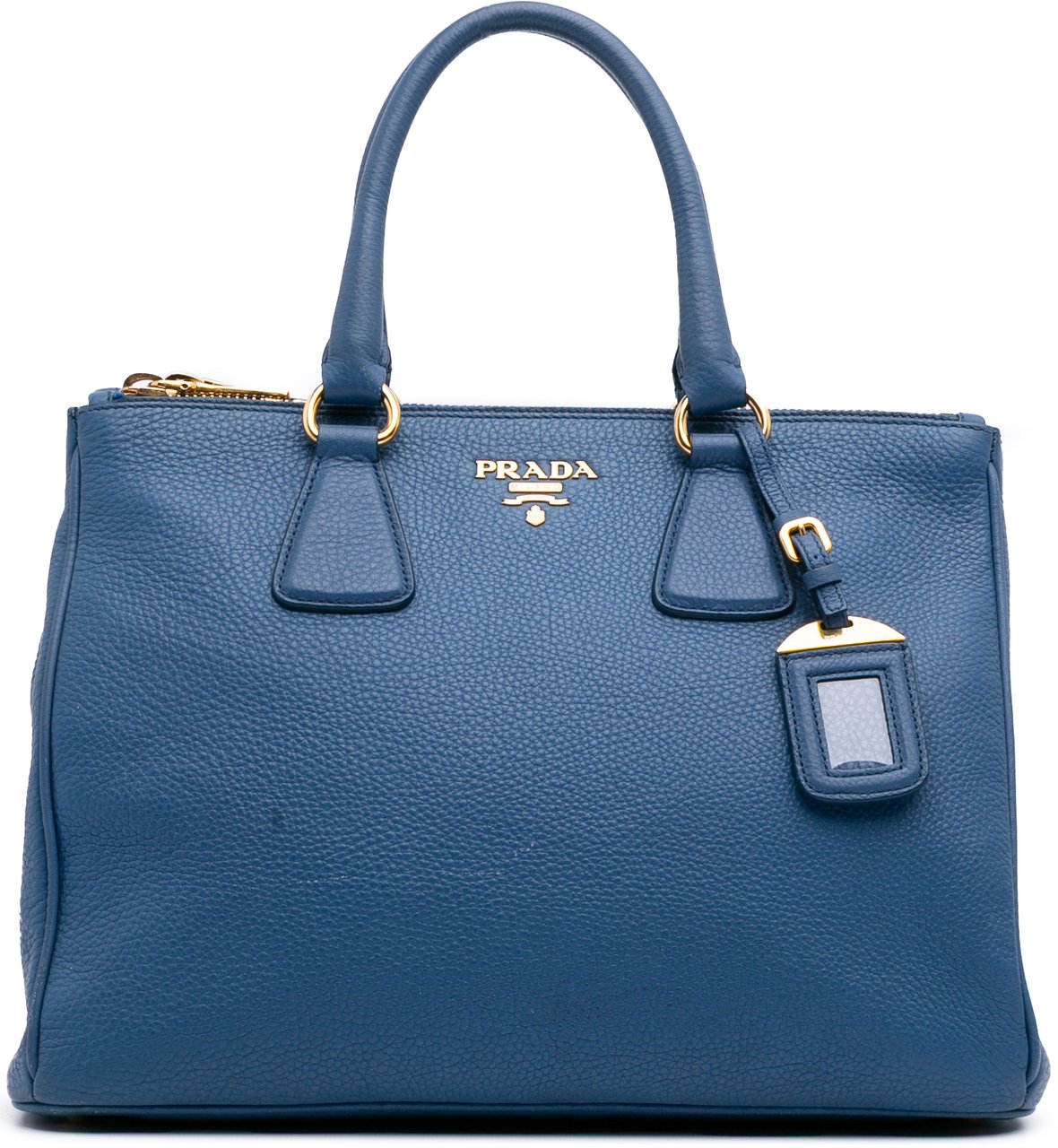 Prada Vitello Daino Double Zip Convertible Tote Blauw