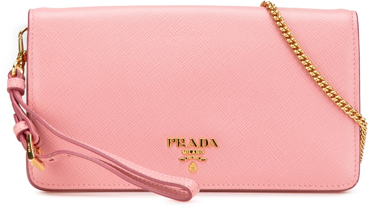 Prada Saffiano Lux Wallet on Chain Roze