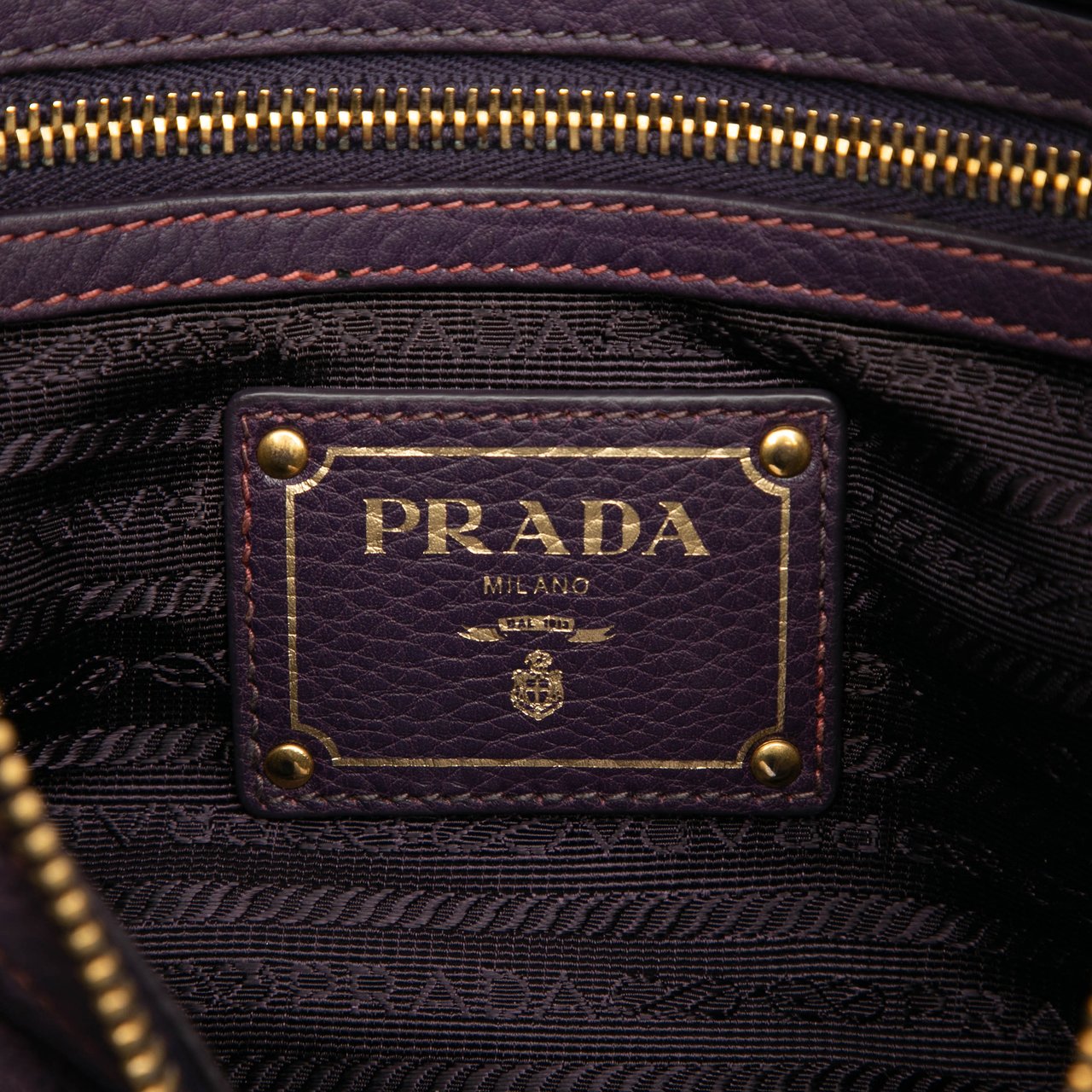 Prada Vitello Daino Zip Top Satchel Paars