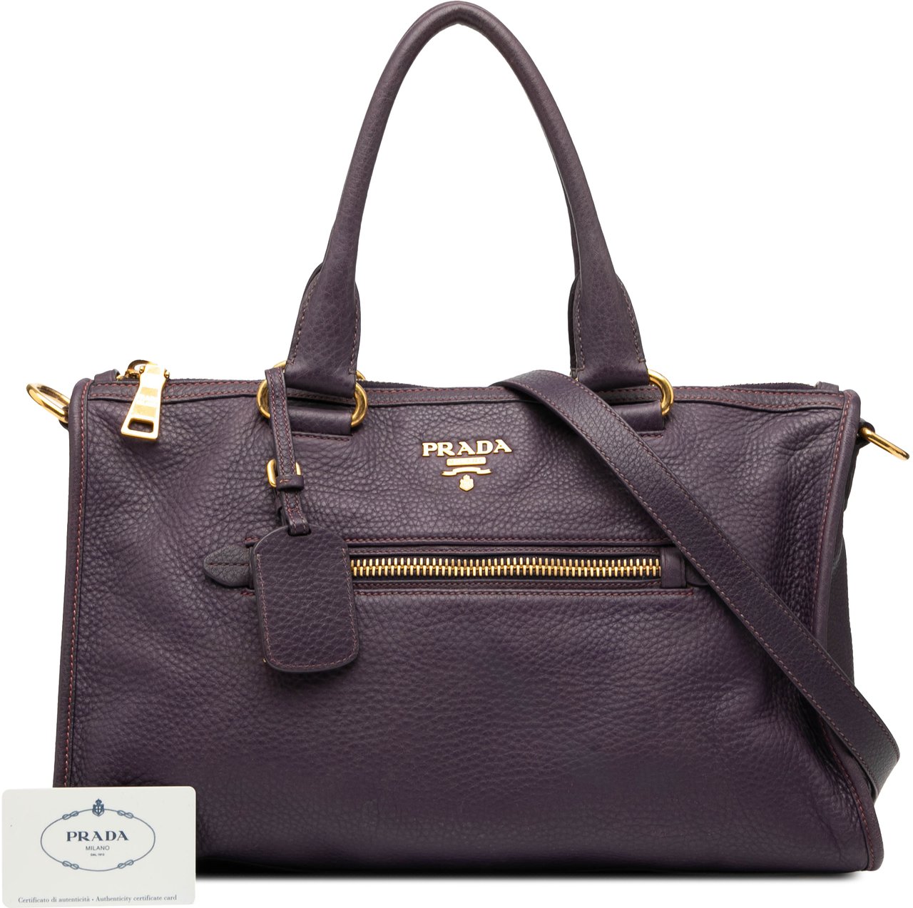 Prada Vitello Daino Zip Top Satchel Paars