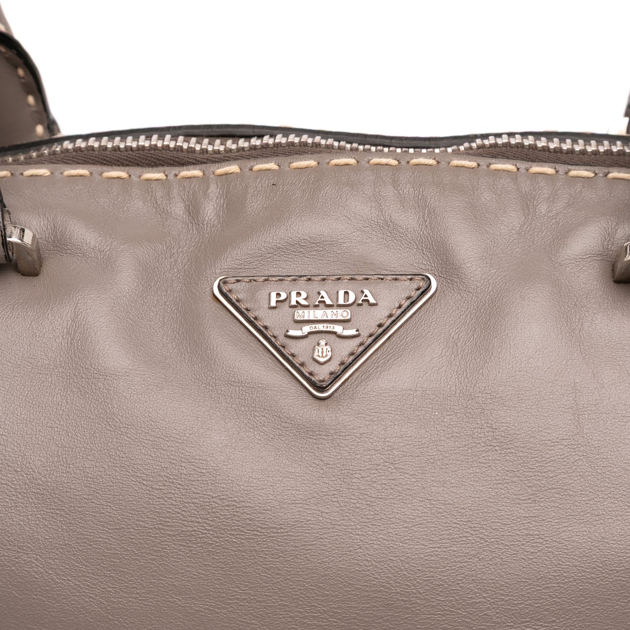 Prada City Calf Hand Stitched Zip Tote Bruin