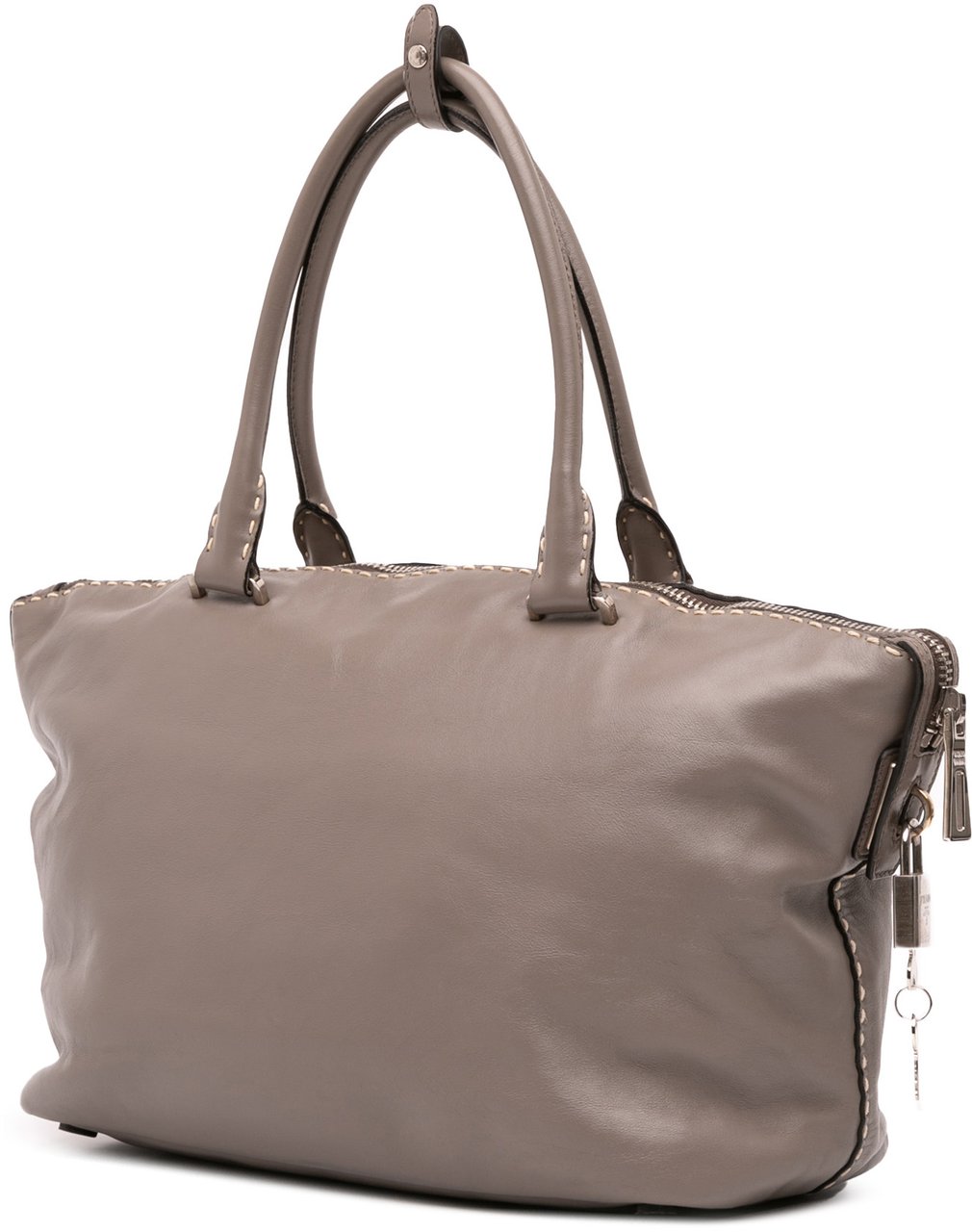 Prada City Calf Hand Stitched Zip Tote Bruin