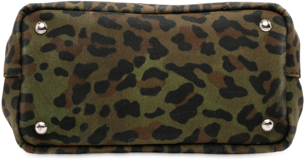 Prada Small Leopard Print Canvas Canapa Satchel Bruin