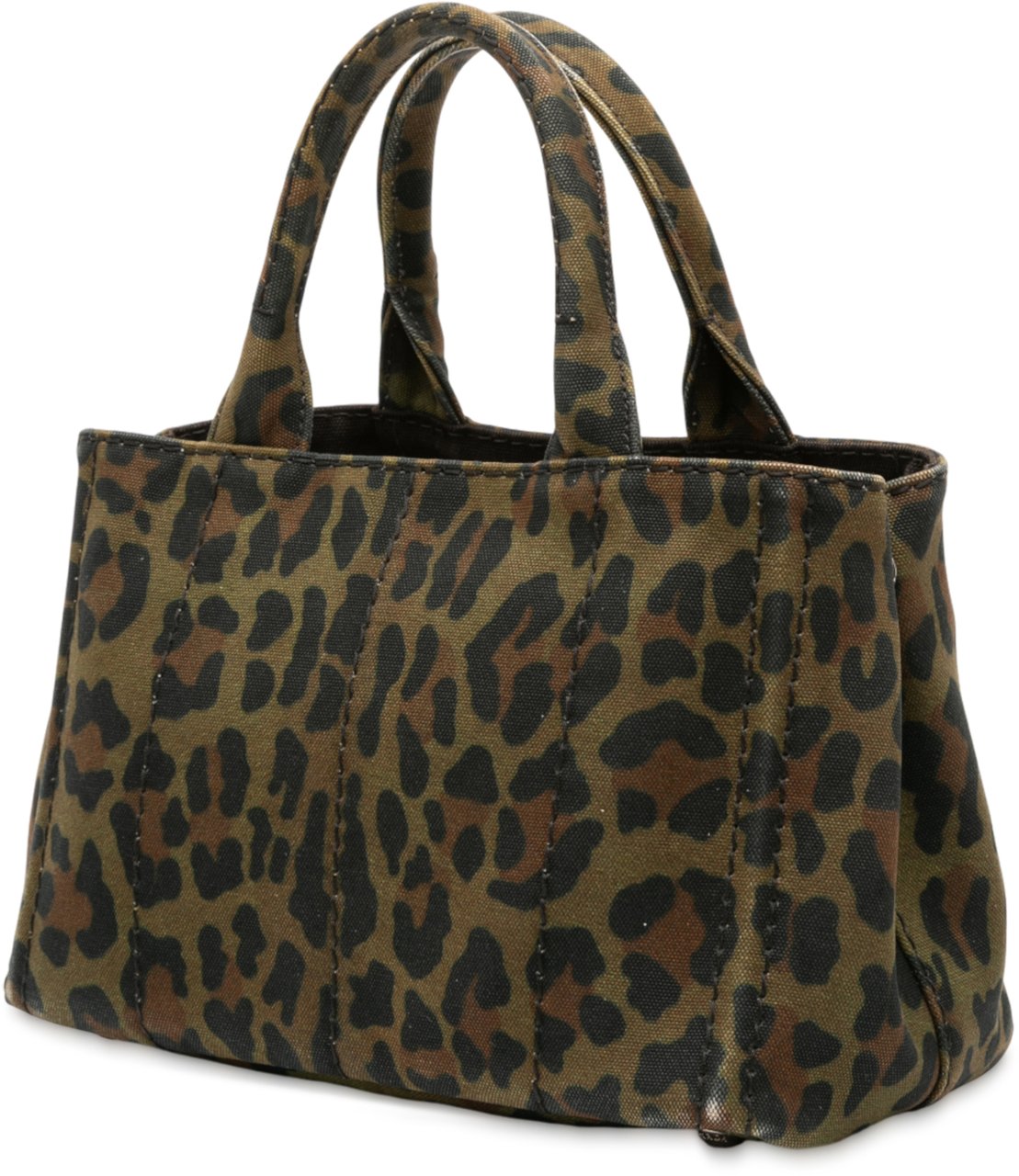 Prada Small Leopard Print Canvas Canapa Satchel Bruin