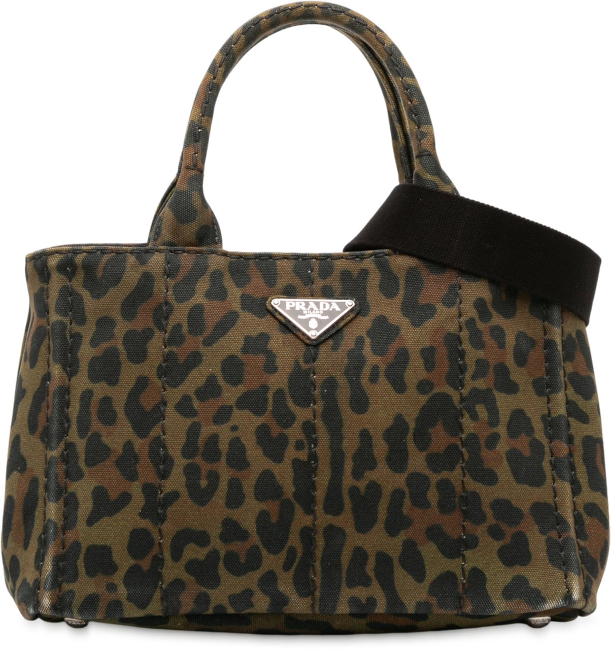 Prada Small Leopard Print Canvas Canapa Satchel Bruin