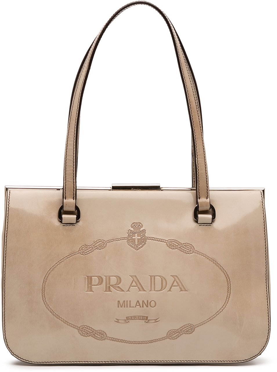 Prada Spazzolato Logo Frame Shoulder Bag Bruin