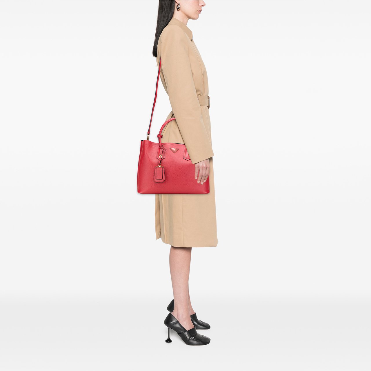 Prada Medium Saffiano Cuir Double Satchel Rood