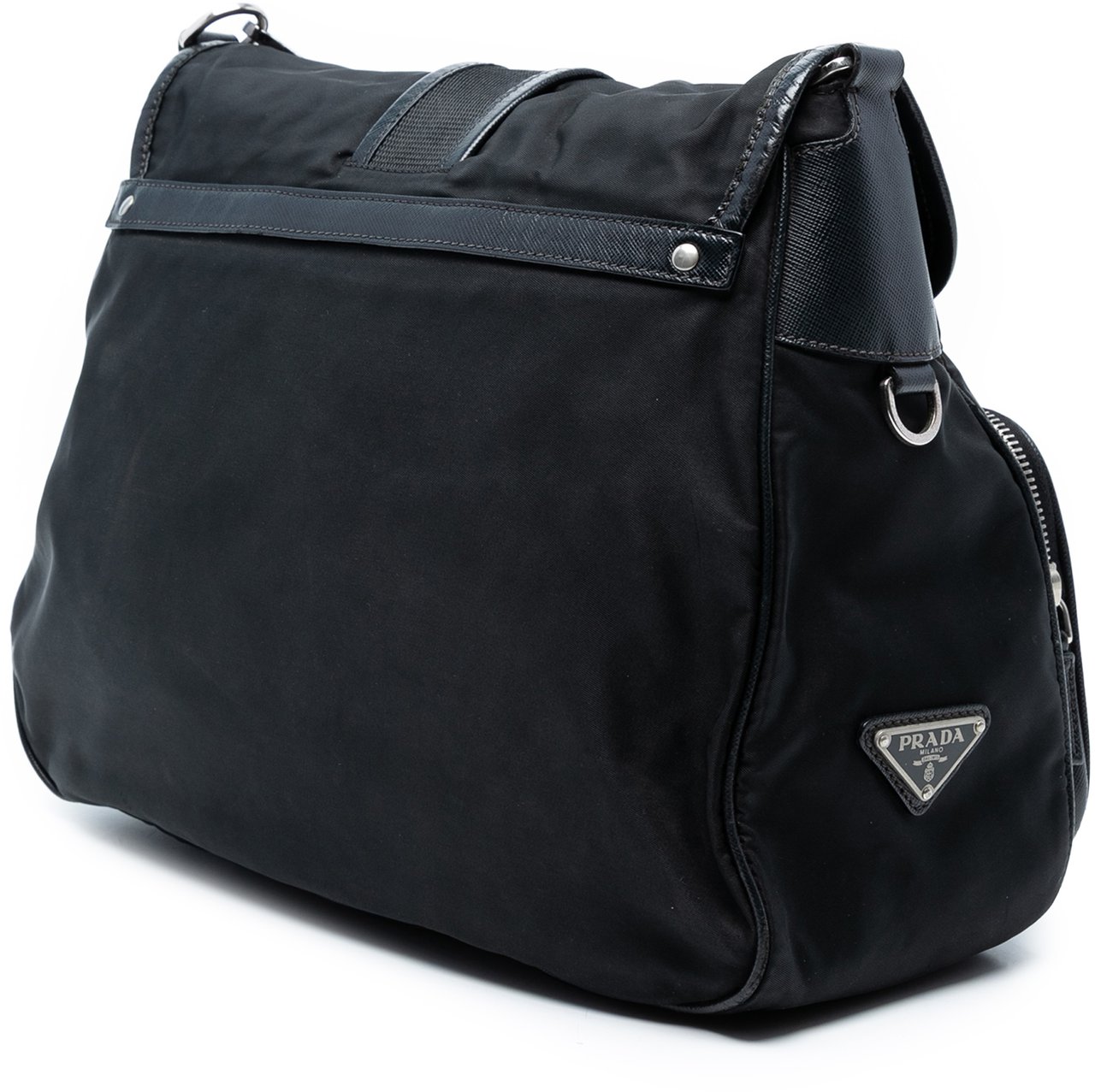 Prada Saffiano Trimmed Tessuto Buckle Messenger Bag Zwart