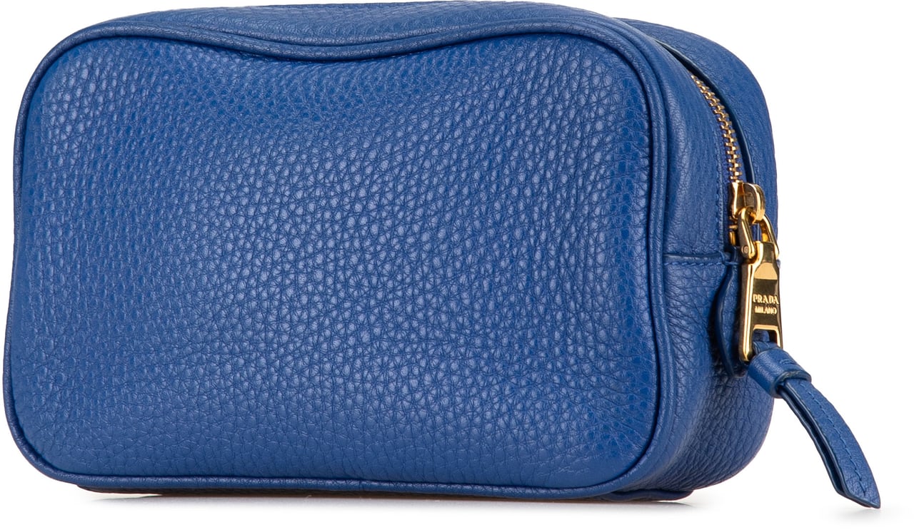 Prada Vitello Daino Cosmetic Pouch Blauw