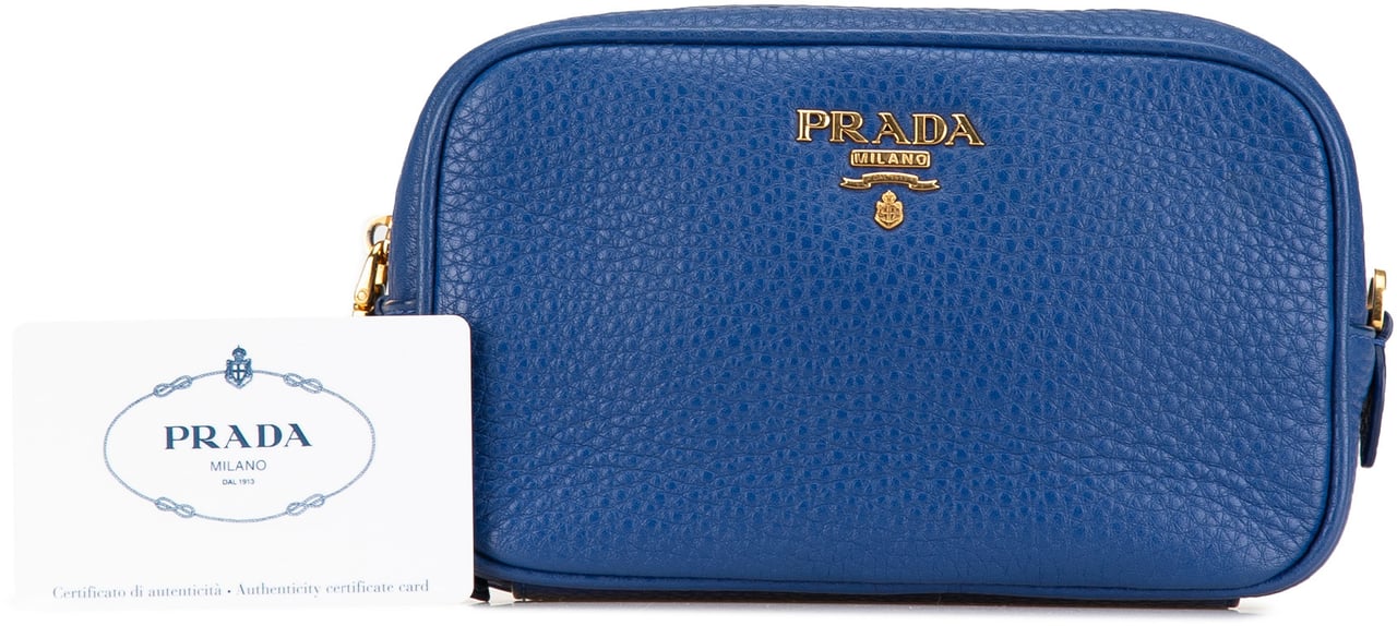 Prada Vitello Daino Cosmetic Pouch Blauw