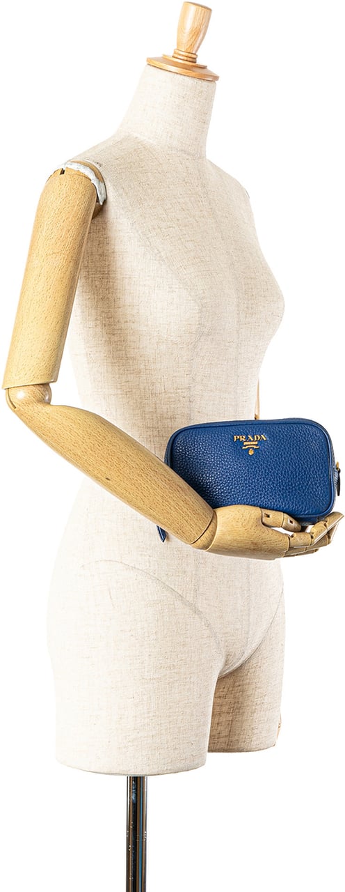 Prada Vitello Daino Cosmetic Pouch Blauw