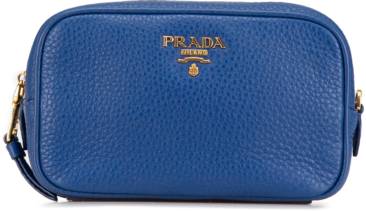 Prada Vitello Daino Cosmetic Pouch Blauw