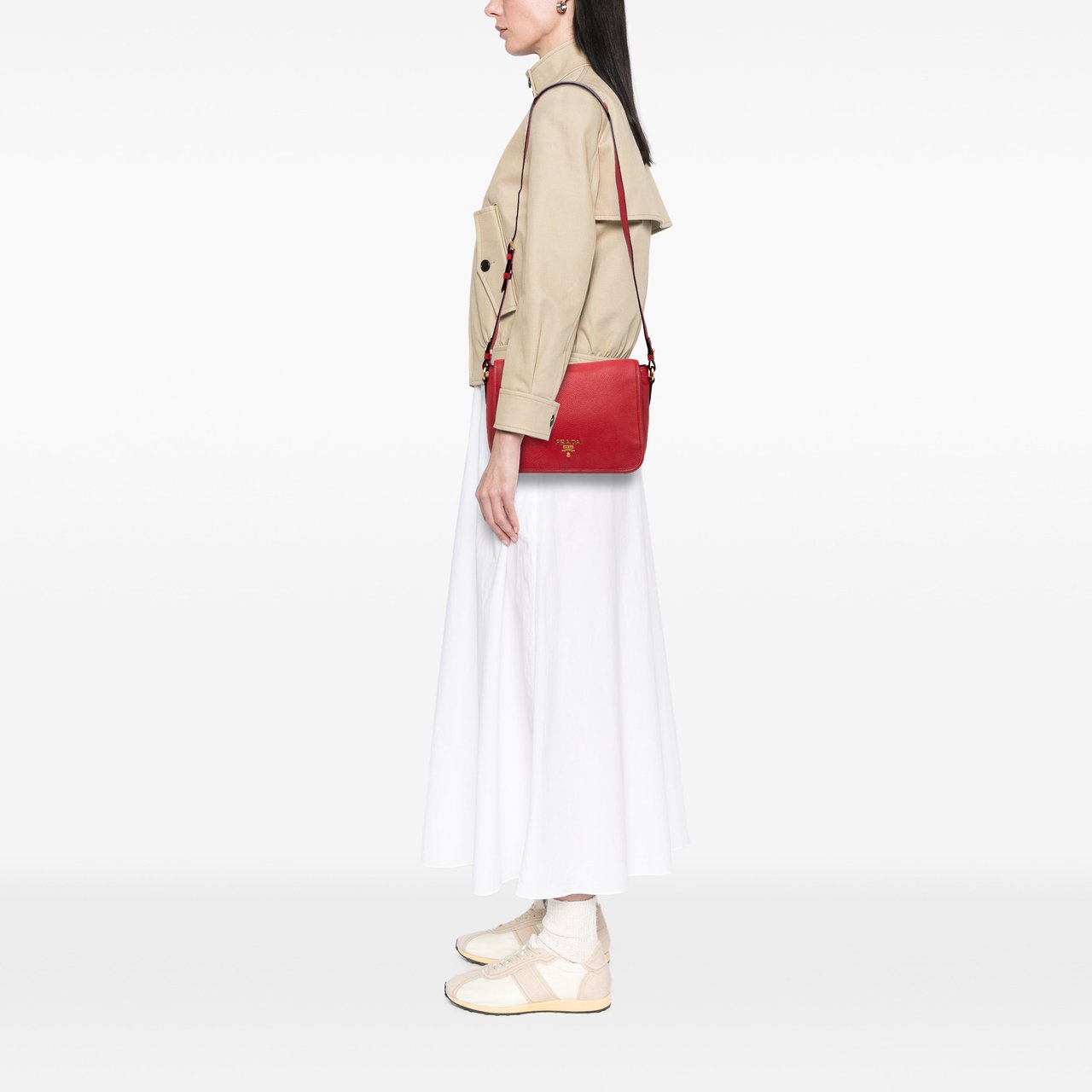 Prada Vitello Phenix Flap Crossbody Rood